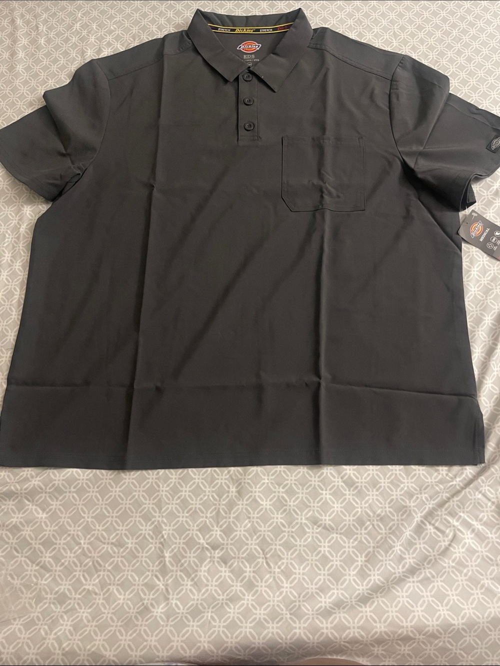 Dickies Men's Black Short-Sleeve Polo with Chest Pocket and Button Placket